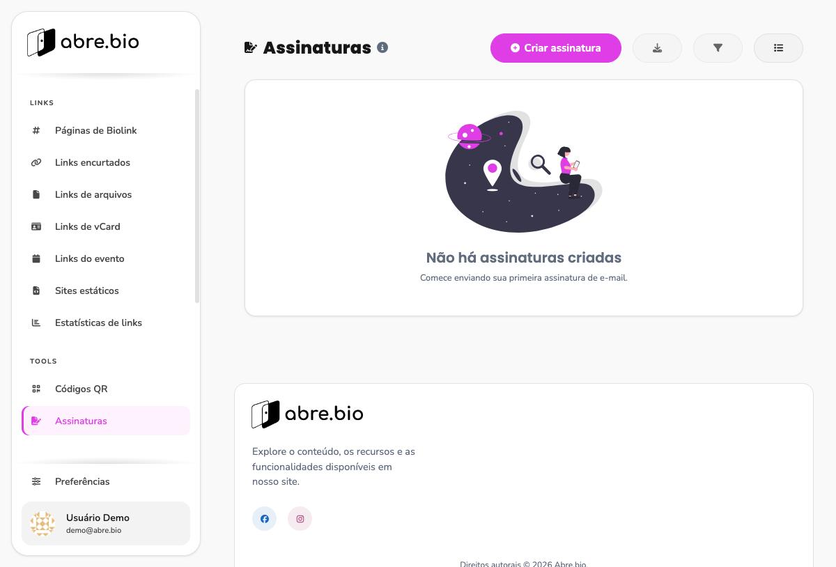Estado vazio da listagem de assinaturas de e-mail