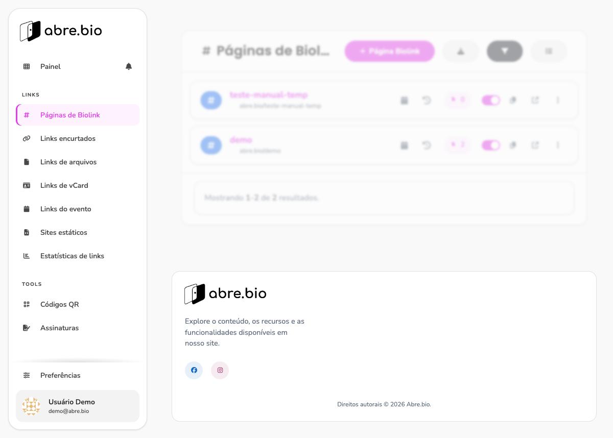 Listagem de biolinks com dois itens: teste-manual-temp e demo