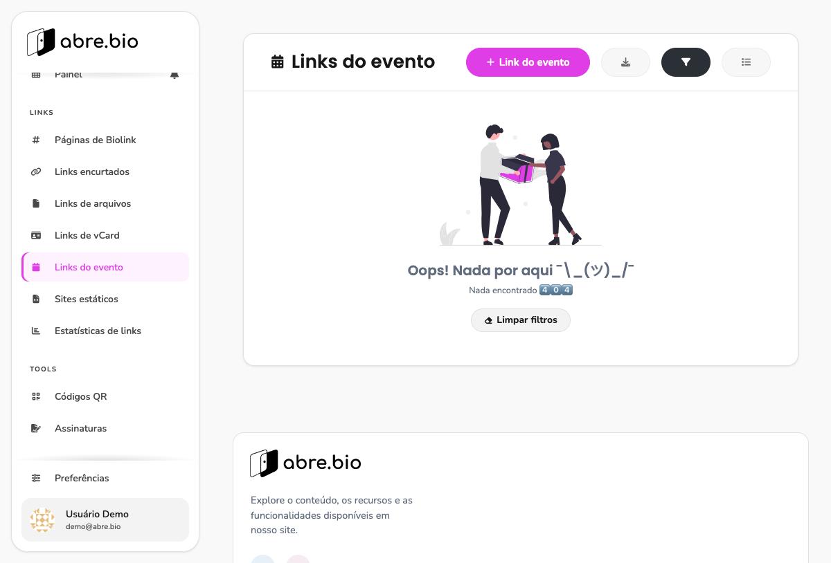 Estado vazio da listagem de links do evento