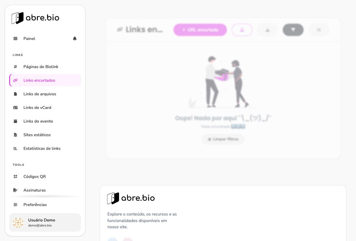 Estado vazio da listagem de links encurtados