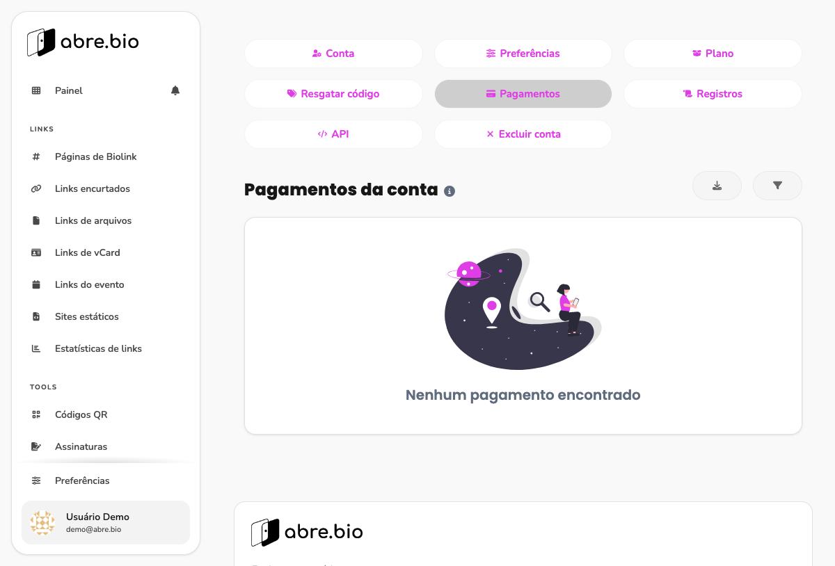 Aba Pagamentos da conta com estado vazio: Nenhum pagamento encontrado