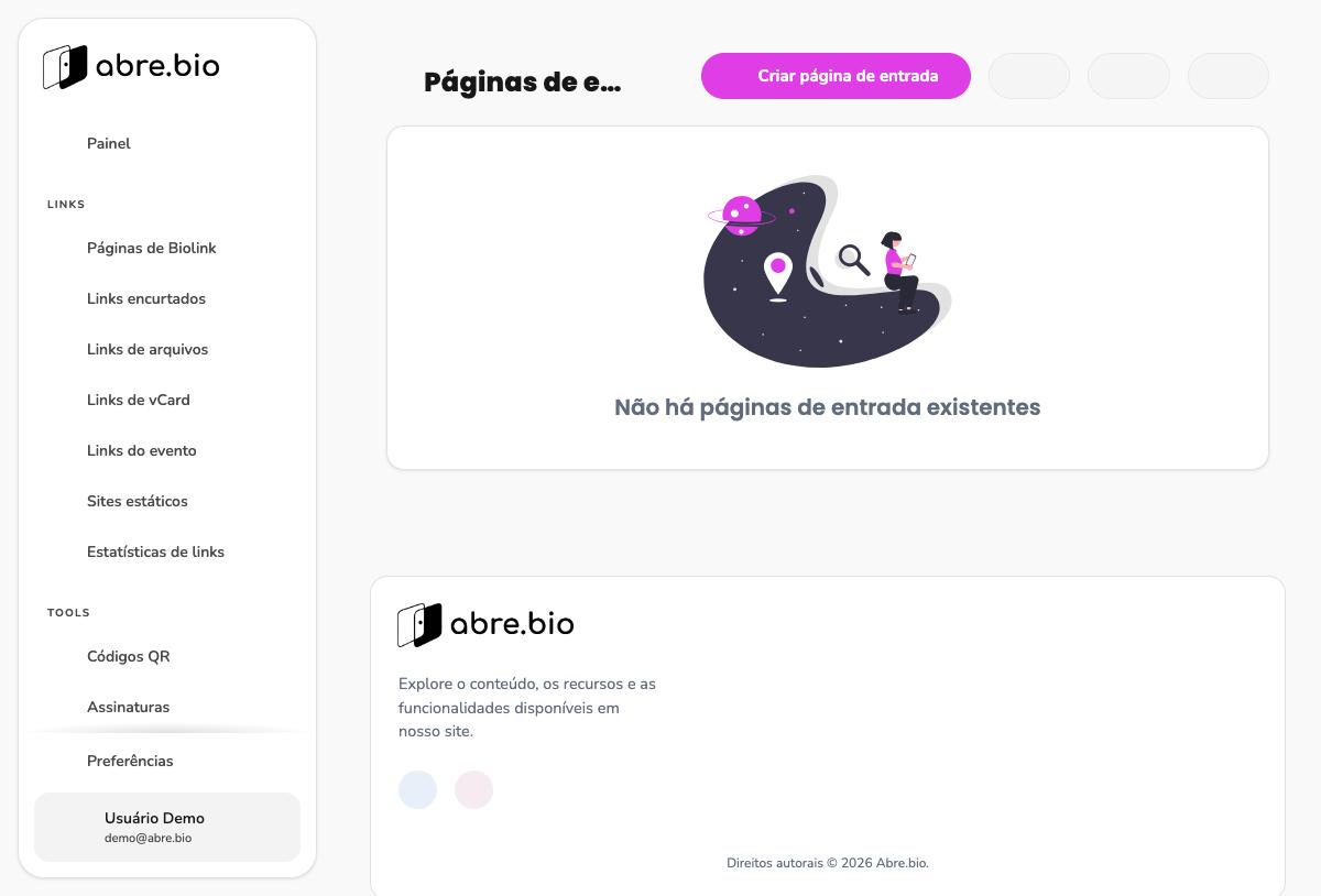 Páginas de entrada, estado vazio